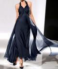 Designer-Chiffon-Abendkleid nachtblau Größe 42