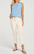 Designer-Chiffon-Blusentop mit Plissee eisblau