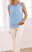 Designer-Chiffon-Blusentop mit Plissee eisblau