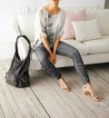 Designer-Chiffon-Druckbluse grau