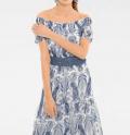 Designer-Chiffon-Maxikleid blau-weiß