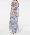 Designer-Chiffon-Maxikleid blau-weiß
