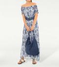 Designer-Chiffon-Maxikleid blau-weiß