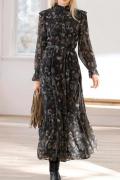 Designer-Chiffonkleid schwarz-cognac