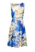 Designer-Chiffonlkleid blau-gelb