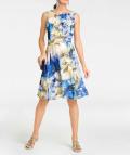 Designer-Chiffonlkleid blau-gelb
