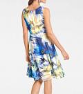 Designer-Chiffonlkleid blau-gelb