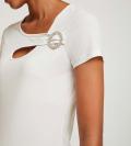 Designer-Cut-Out-Shirt mit Strass ecru