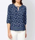 Designer-Druckbluse dunkelblau-ecru