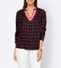 Designer-Druckbluse schwarz-magenta-orange