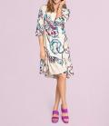 Designer-Druckkleid ecru-bunt