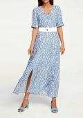 Designer-Druckkleid mit Gürtel blau-weiß
