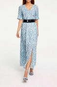 Designer-Druckkleid mit Gürtel blau-weiß