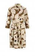Designer-Druckkleid mit Gürtel sand-braun