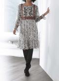 Designer-Druckkleid mit Perlen bunt