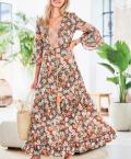 Designer-Druckkleid mit Trompetenärmeln bunt