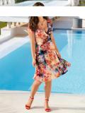 Designer-Druckkleid orange-bunt