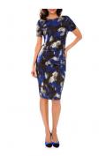 Designer-Druckkleid royalblau-schwarz