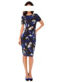 Designer-Druckkleid royalblau-schwarz