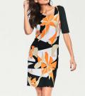 Designer-Druckkleid schwarz-orange