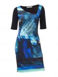 Designer-Druckkleid schwarz-royalblau