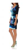 Designer-Druckkleid schwarz-royalblau