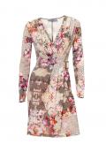 Designer-Druckkleid taupe-bunt