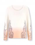 Designer-Druckpullover ecru-apricot