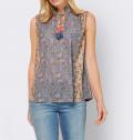 Designer-Drucktop mit Quasten jeansblau-vanille