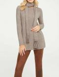 Designer-Feinstrickpullover mit Schal beige