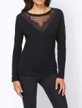 Designer-Feinstrickpullover mit Spitze schwarz