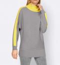 Designer-Fledermaus-Pullover grau-limone