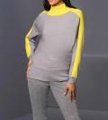 Designer-Fledermaus-Pullover grau-limone