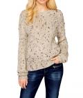 Designer-Glanzgarnpullover ecru-blau