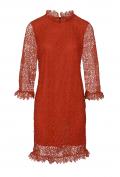 Designer-Häkelspitzenkleid mit Rüschen ziegelrot Gr. 38