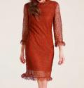 Designer-Häkelspitzenkleid mit Rüschen ziegelrot Gr. 38