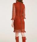 Designer-Häkelspitzenkleid mit Rüschen ziegelrot Gr. 38