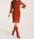 Designer-Häkelspitzenkleid mit Rüschen ziegelrot Gr. 38