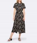 Designer-Hemdblusen-Druckkleid beige-schwarz