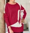 Designer-Intarsien-Pullover rot-ecru