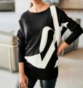 Designer-Intarsien-Pullover schwarz-ecru