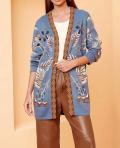 Designer-Jacquard-Strickjacke blau-bunt