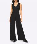 Designer-Jersey-Jumpsuit mitweitem Bein schwarz