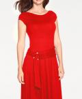 Designer-Jersey-Maxikleid mitGürtel rot