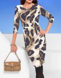 Designer-Jerseykleid camel-schwarz-bedruckt