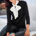 Designer-Jerseyshirt mit Schluppe schwarz-ecru