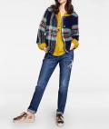 Designer-Karoblazer marine-bunt