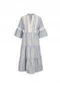 Designer-Kleid ecru-dunkelblau