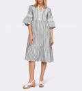 Designer-Kleid ecru-dunkelblau