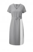 Designer-Kleid mit Gürtel steingrau-ecru
